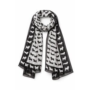 Lulu Guinness Designer Dog Print Scarf Black White Lightweight